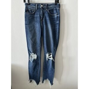 L'Agence Women's High Waist Distress Dark Wash Straight Leg Denim Jeans Size 25